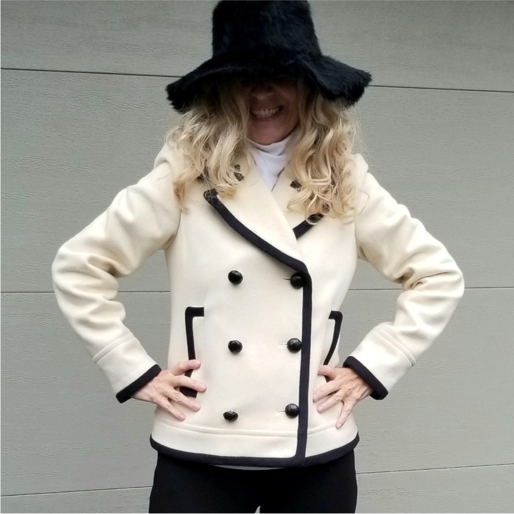 J. Crew Cream and Black Wool Pea Coat by Nello Gori, Size 6,